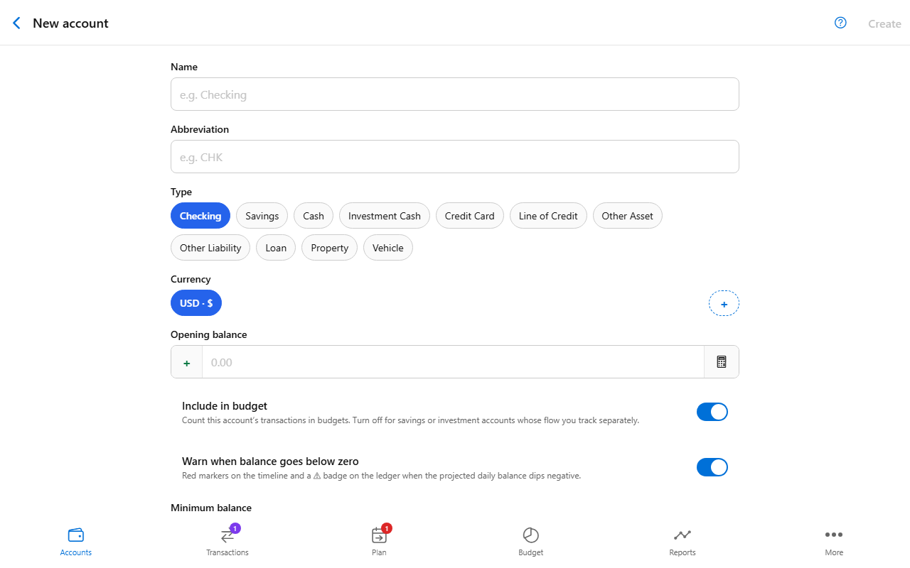Account screen
