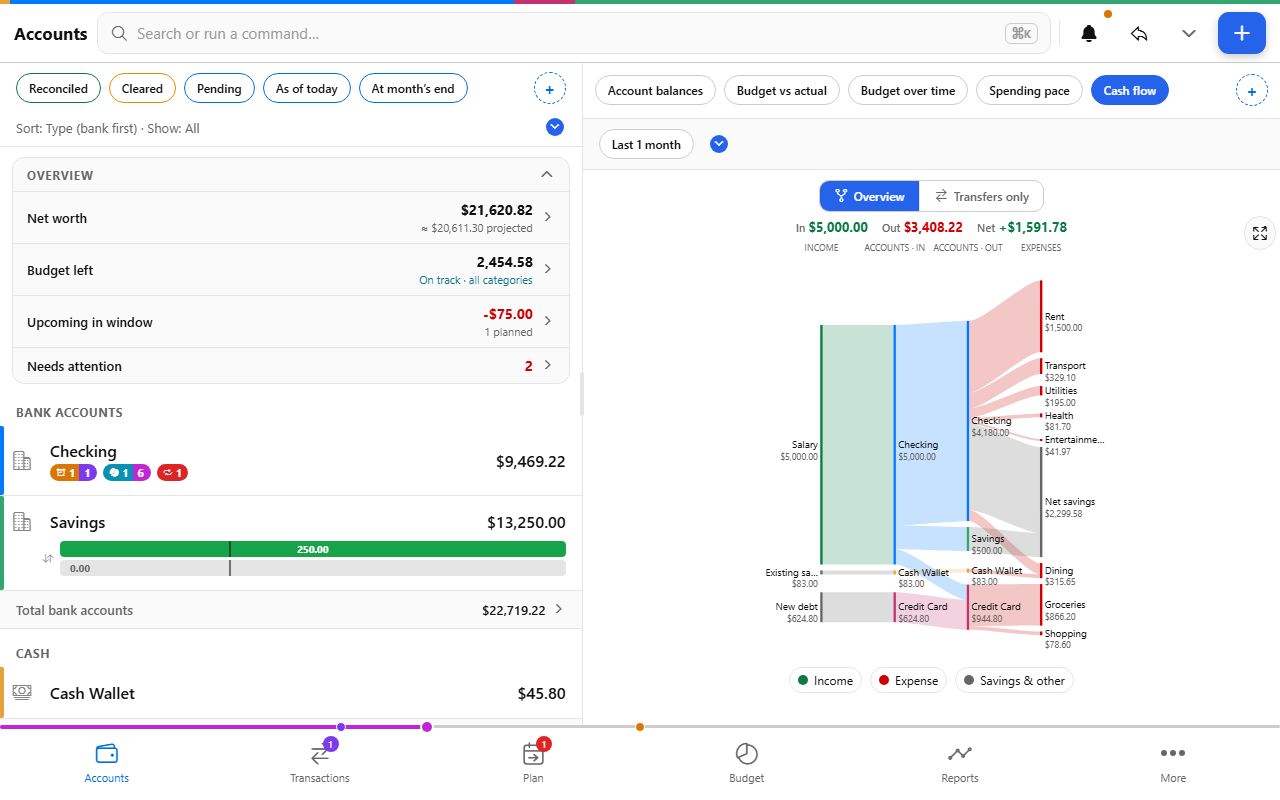 Accounts screen