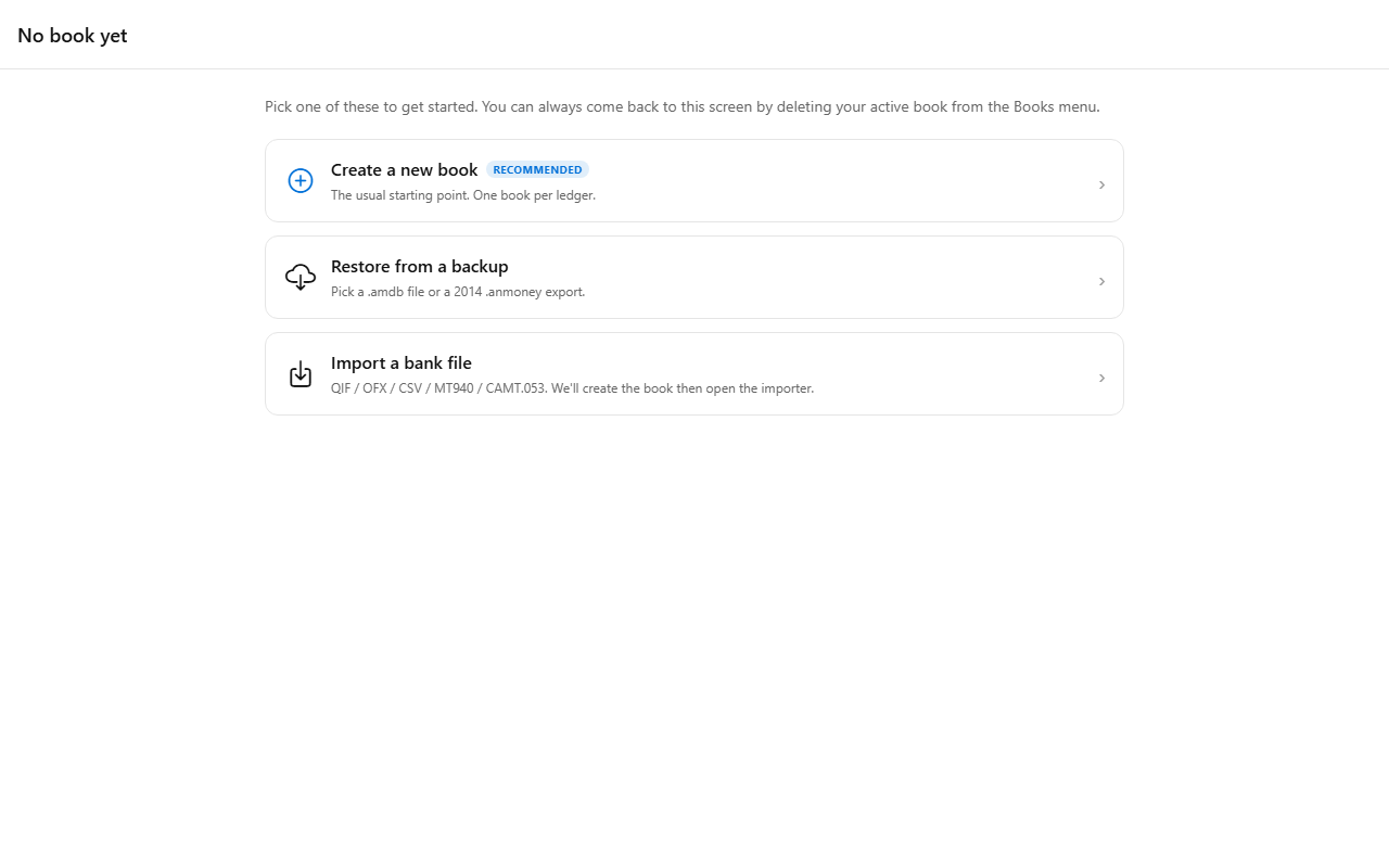 No book yet screen