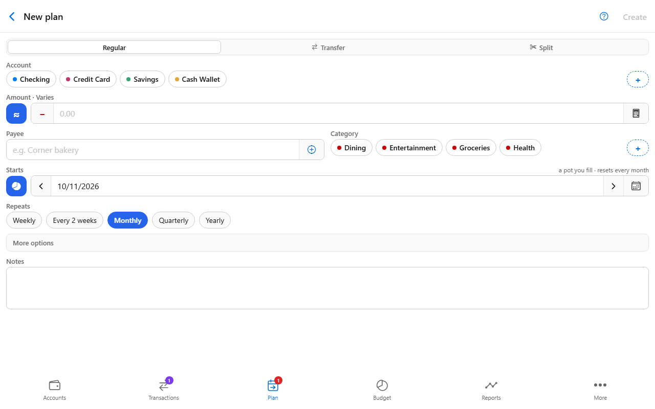 Plan screen