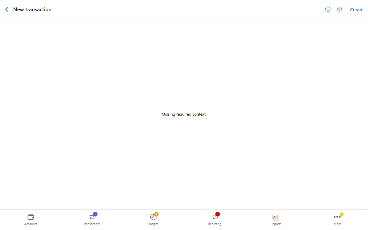 Transaction screen